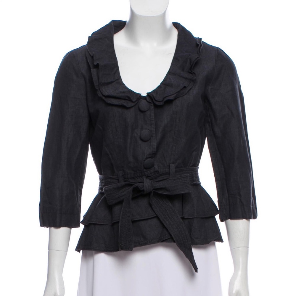 Belted Ruffle Trimmed Jacket